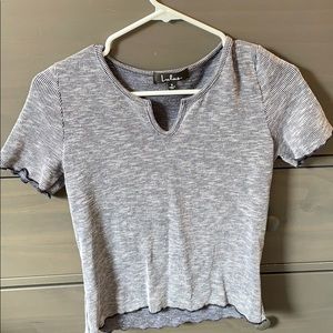 blue ribbed lettuce cut lulus t-shirt